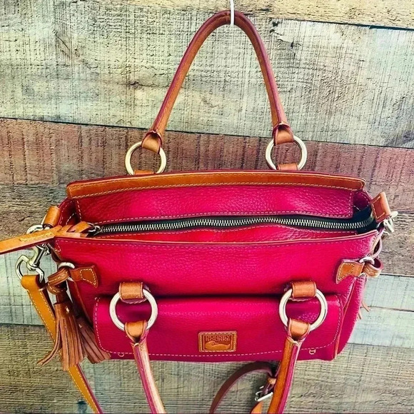 Dooney & Bourke Pebbled Grain Leather Front Pocket Crossbody/Satchel in Burgundy - Picture 6 of 16